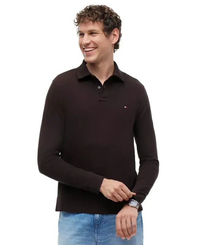 Men's 1985 Regular-Fit Long-Sleeve Polo Shirt - Chocolate - TOMMY HILFIGER