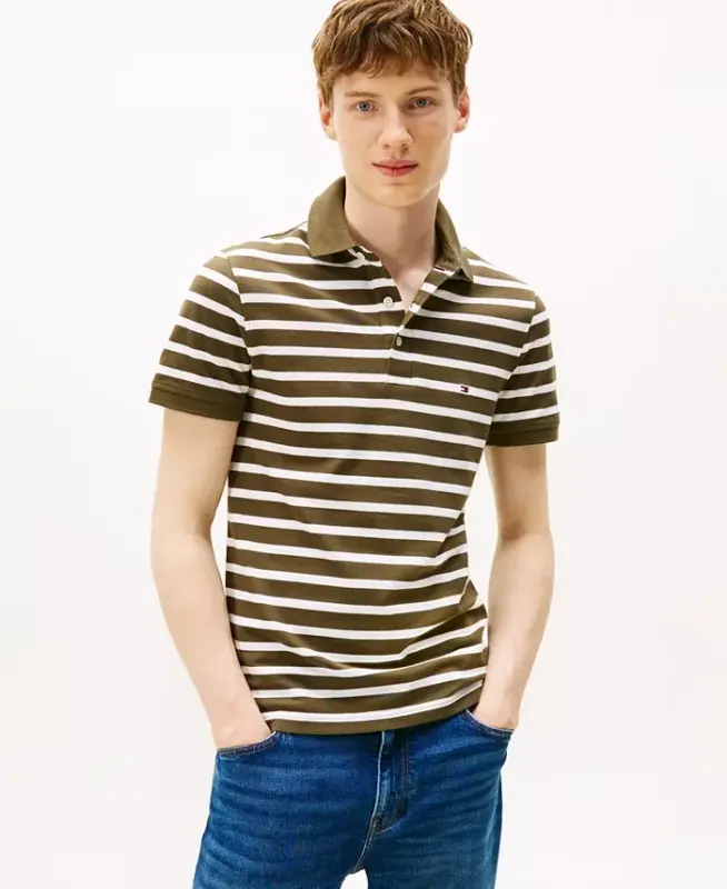 Men's 1985 Slim-Fit Polo Shirt - Army Green / White - TOMMY HILFIGER
