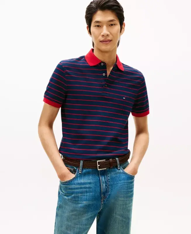 Men's 1985 Slim-Fit Polo Shirt - Dark Night Navy / Medium Red - 1