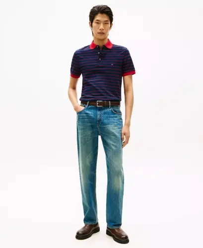 Men's 1985 Slim-Fit Polo Shirt - Dark Night Navy / Medium Red - 2