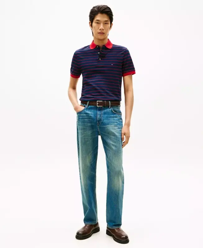 Men's 1985 Slim-Fit Polo Shirt - Dark Night Navy / Medium Red - 2