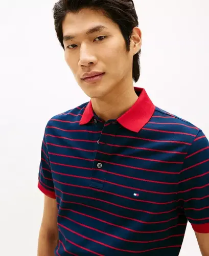 Men's 1985 Slim-Fit Polo Shirt - Dark Night Navy / Medium Red - 3