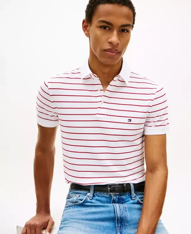 Men's 1985 Slim-Fit Polo Shirt - White / Medium Red - 3
