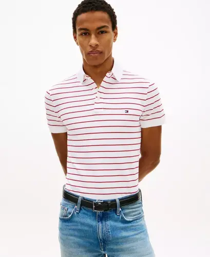 Men's Iconic 1985 Slim-Fit Polo Shirt - White / Medium Red 