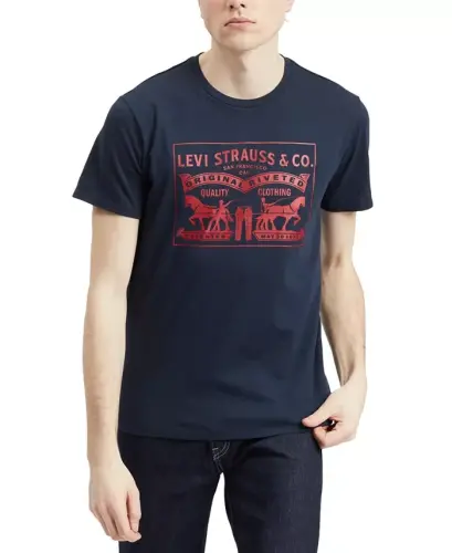 Men's 2-Horse Graphic Regular Fit Crewneck T-shirt-Dress Blues 