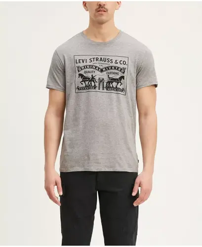 Men's 2-Horse Graphic Regular Fit Crewneck T-shirt - Gray - 1