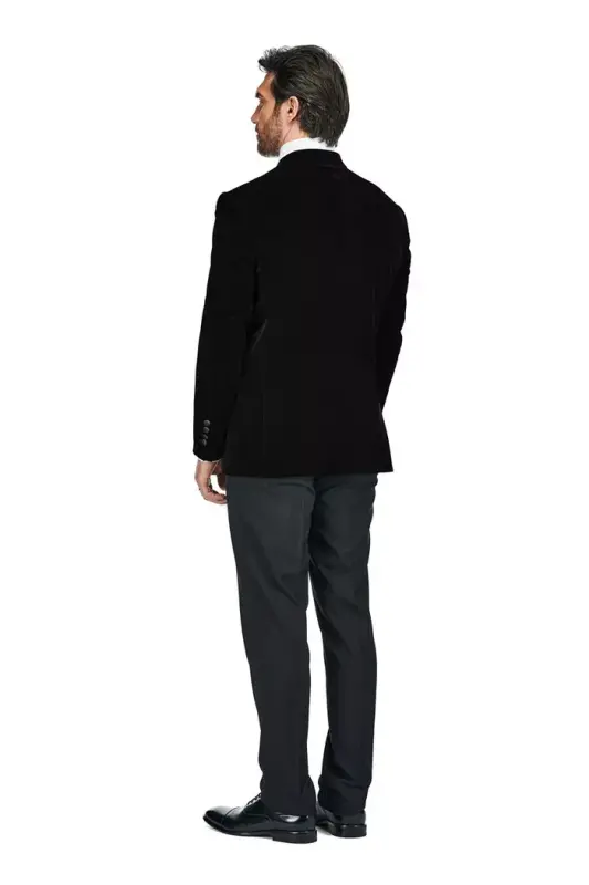 Men's 2 Piece Double Breasted Velvet Birdseye Lapel Slim Fit Tuxedo - 3