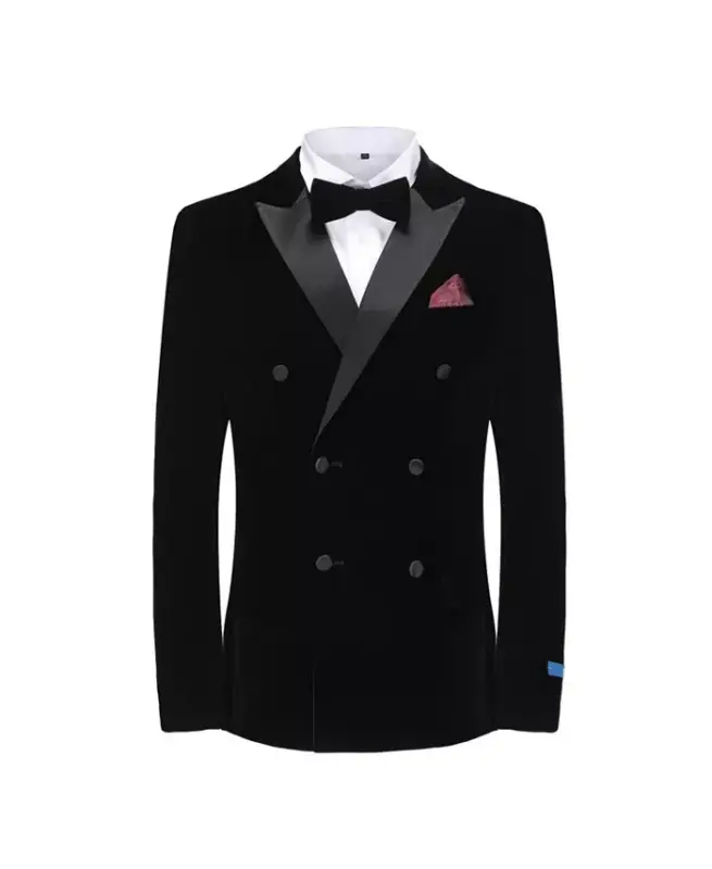 Men's 2 Piece Double Breasted Velvet Birdseye Lapel Slim Fit Tuxedo - 6
