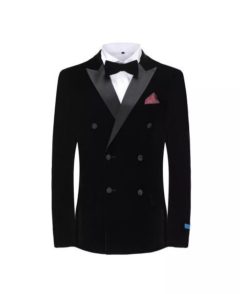 Men's 2 Piece Double Breasted Velvet Birdseye Lapel Slim Fit Tuxedo Black - 1