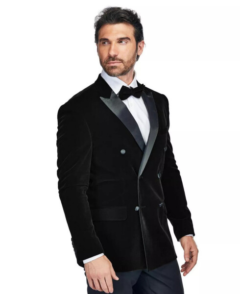 Men's 2 Piece Double Breasted Velvet Birdseye Lapel Slim Fit Tuxedo Black - 7