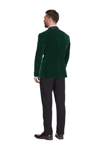 Men's 2 Piece Double Breasted Velvet Birdseye Lapel Slim Fit Tuxedo-Hunter green - 7