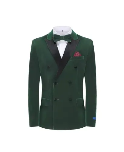 Men's 2 Piece Double Breasted Velvet Birdseye Lapel Slim Fit Tuxedo-Hunter green - 4