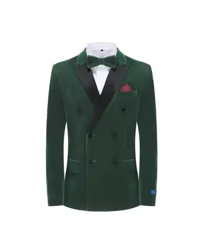 Men's 2 Piece Double Breasted Velvet Birdseye Lapel Slim Fit Tuxedo-Hunter green - 4