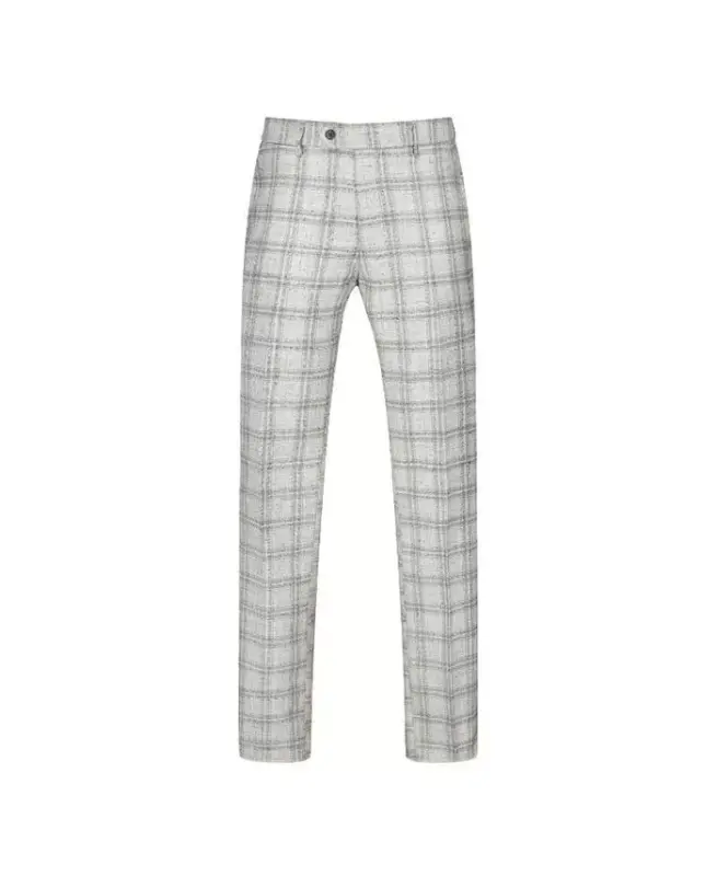 Men's 2 Piece Slim Fit Grey Check Double Breasted Suit - 5