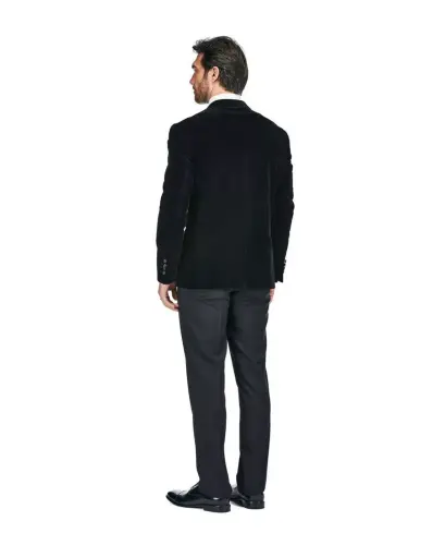 Men's 2-Piece Velvet Birdseye Lapel Slim-Fit Tuxedo - Black - 4