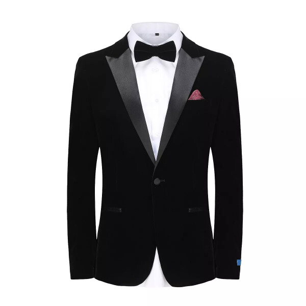 Men's 2-Piece Velvet Birdseye Lapel Slim-Fit Tuxedo Black - 2