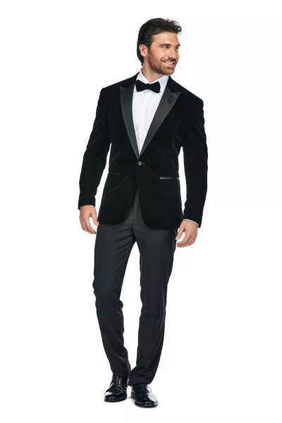 Men's 2-Piece Velvet Birdseye Lapel Slim-Fit Tuxedo Black - 3