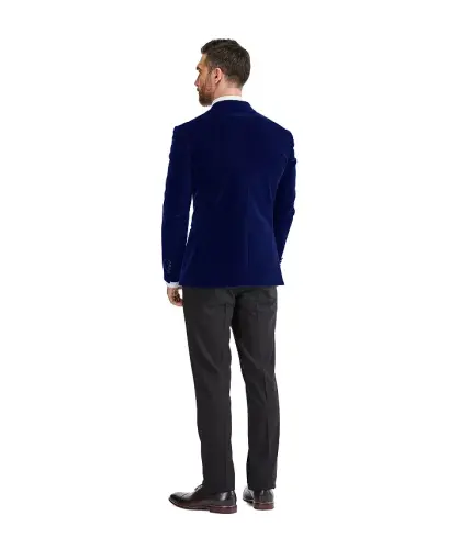 Men's 2-Piece Velvet Birdseye Lapel Slim-Fit Tuxedo - Blue - 3