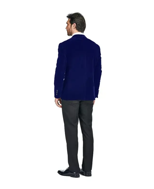 Men's 2-Piece Velvet Birdseye Lapel Slim-Fit Tuxedo - Blue - 4