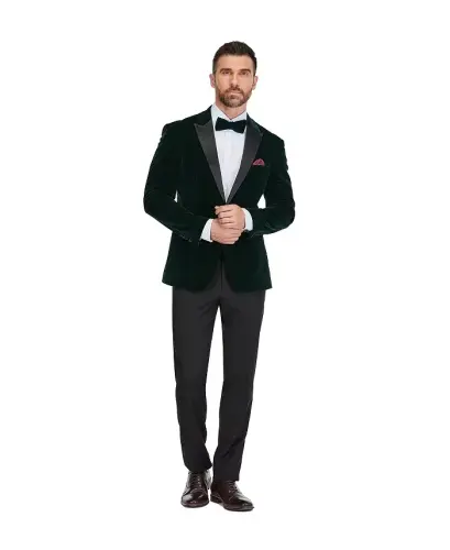 Men's 2-Piece Velvet Birdseye Lapel Slim-Fit Tuxedo - Hunter Green - 1