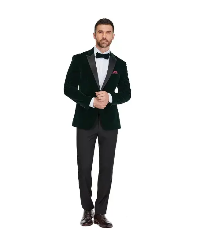 Men's 2-Piece Velvet Birdseye Lapel Slim-Fit Tuxedo - Hunter Green - 1