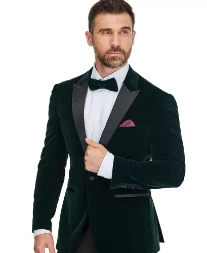 Men's 2-Piece Velvet Birdseye Lapel Slim-Fit Tuxedo - Hunter Green - GINO VITALE (1)