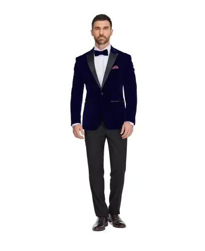 Men's 2-Piece Velvet Peak Lapel Slim-Fit Tuxedo - Midnight blue - 1
