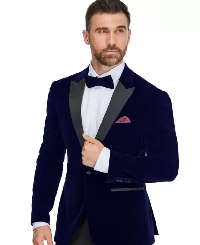 Men's 2-Piece Velvet Peak Lapel Slim-Fit Tuxedo - Midnight blue - GINO VITALE (1)