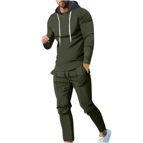 Men's 2 Pieces Cotton Set Henley Shirt Long Sleeve and Casual Pants Outfits Men's Tracksuits Two Piece Athletic Jogging Outfits Track Suits for Men Set, L&Army Green - 1