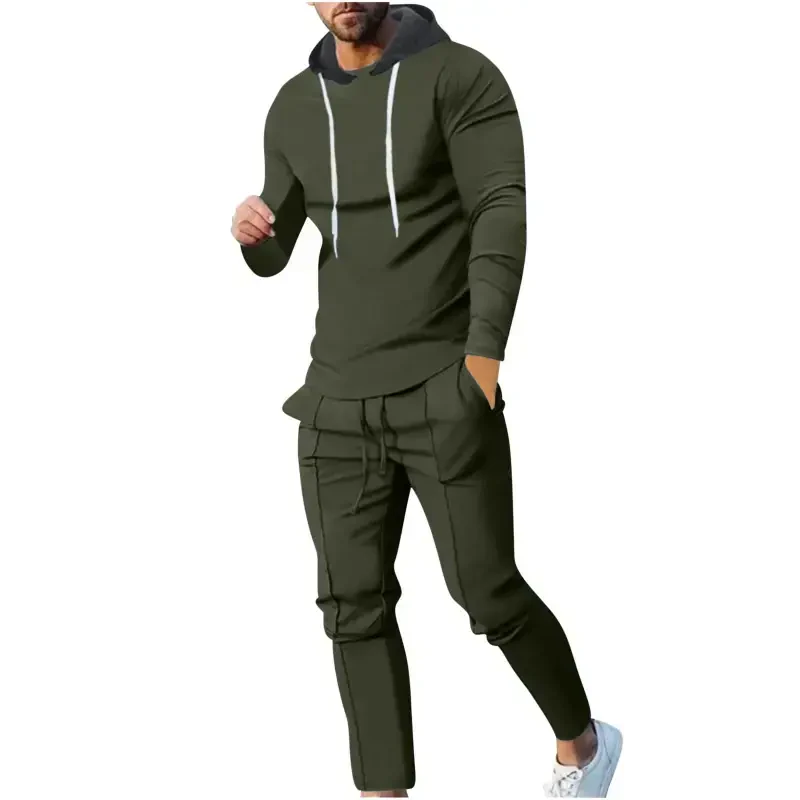 Men's 2 Pieces Cotton Set Henley Shirt Long Sleeve and Casual Pants Outfits Men's Tracksuits Two Piece Athletic Jogging Outfits Track Suits for Men Set, L&Army Green - 1
