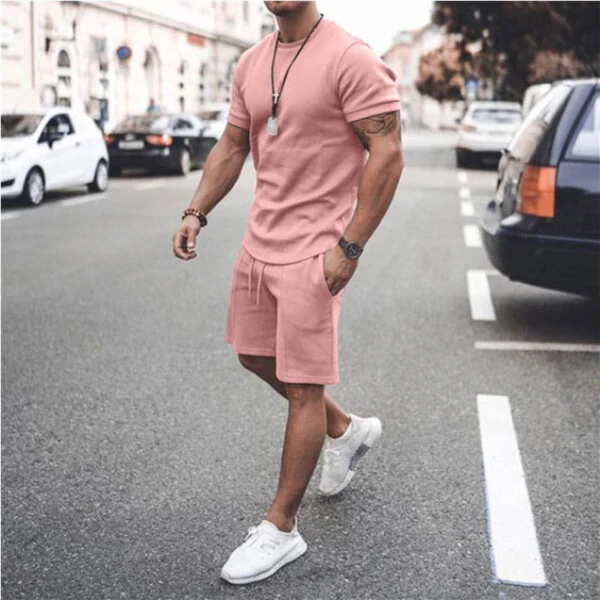 Mens 2 Pieces Shorts Set, Men Short Outfits Casual Tracksuit Short Sleeve T Shirt and Shorts Set - FANXING (1)