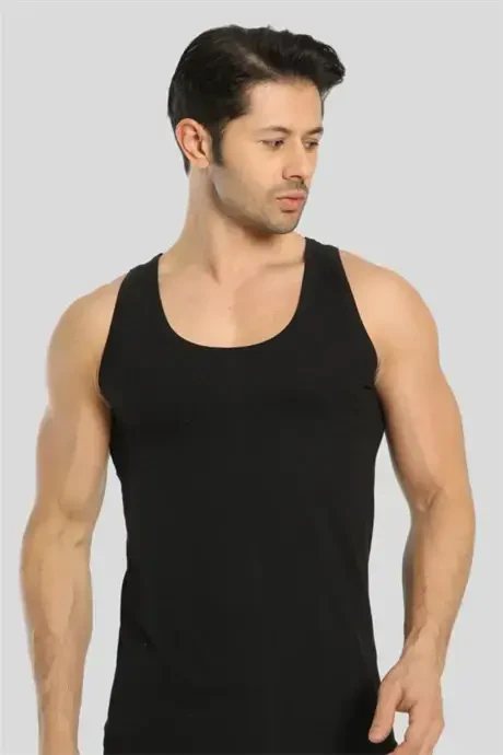 Men's 3-Pack Black Stringer Tank Tops 100% Cotton - 4