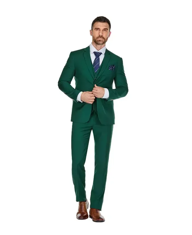 Men's 3-Piece Premium Vested 3-Piece Slim Fit Suit-Hunter green - 4