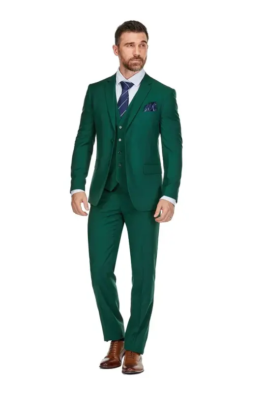 Men's 3-Piece Premium Vested 3-Piece Slim Fit Suit - Hunter green - 1