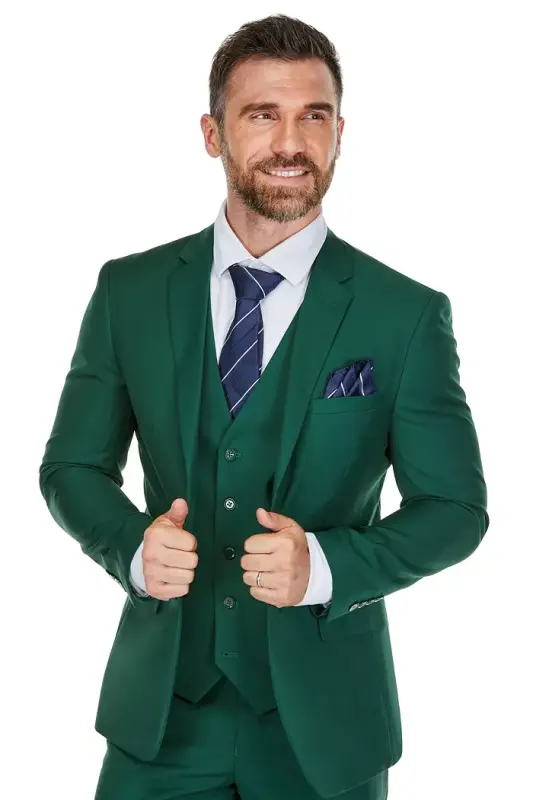 Men's 3-Piece Premium Vested 3-Piece Slim Fit Suit - Hunter green - 2