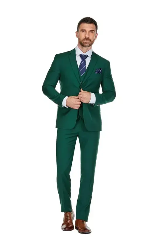 Men's 3 Parça Premium Yelekli 3 Parça Slim Fit Takım Elbise - Avcı yeşili - 4