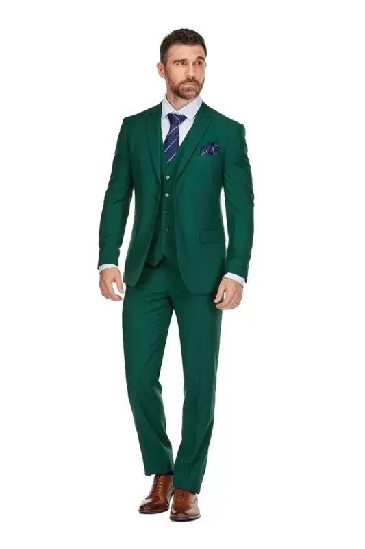 Men's 3 Parça Premium Yelekli 3 Parça Slim Fit Takım Elbise - Avcı yeşili - 1