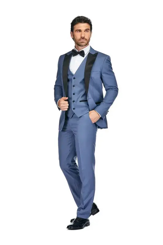 Men's 3 Piece Birdseye Peak Lapel Tuxedo Set - 5