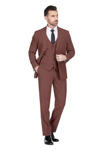 Men's 3-Piece Classic Fit Performance Stretch Suit-Brown 