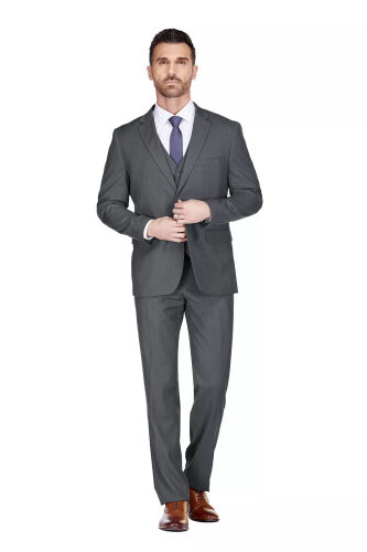 Men's 3-Piece Classic Fit Performance Stretch Suit-Charcoal - 2