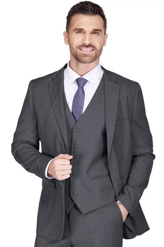 Men's 3-Piece Classic Fit Performance Stretch Suit-Charcoal - 3
