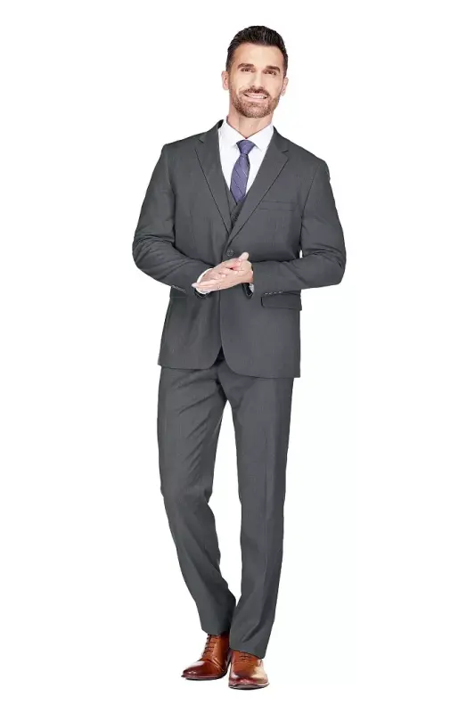 Men's 3-Piece Classic Fit Performance Stretch Suit-Charcoal - 1