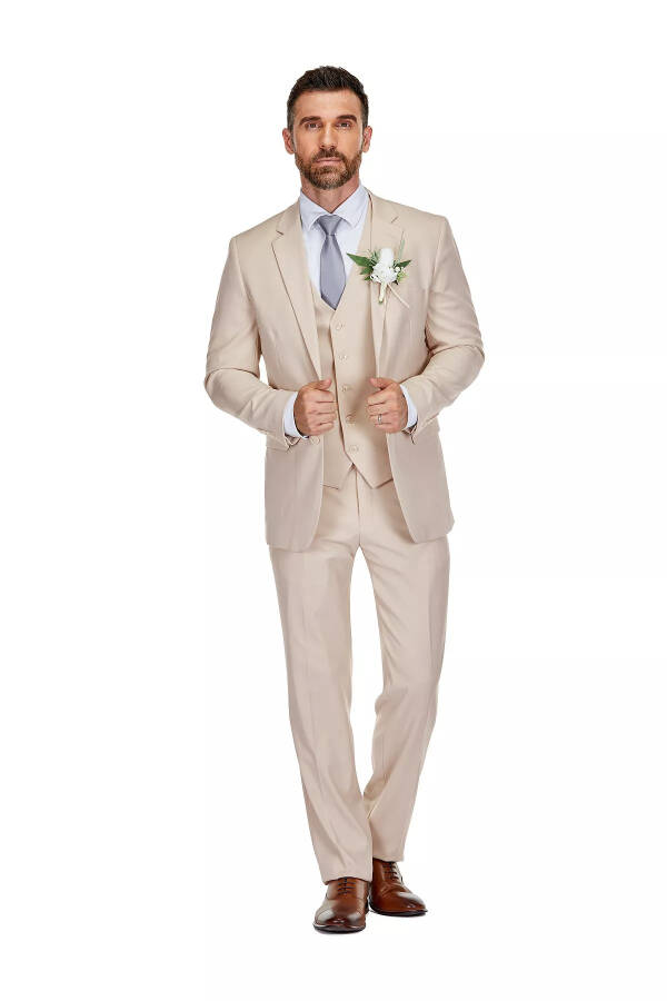 Men's 3-Piece Classic Fit Performance Stretch Suit Light Beige - 1