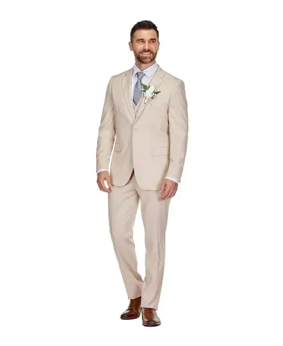 Men's 3-Piece Classic Fit Performance Stretch Suit-Light beige - 4
