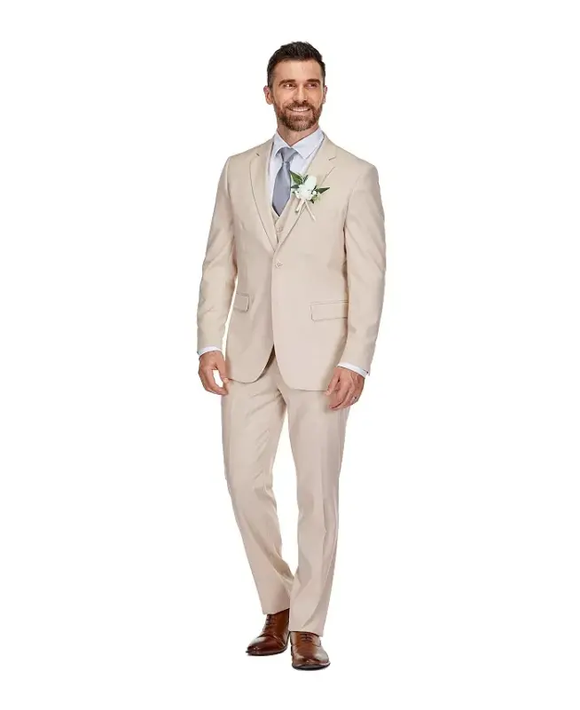 Men's 3-Piece Classic Fit Performance Stretch Suit-Light beige - 4
