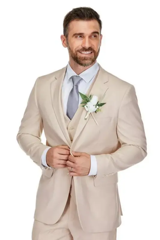 Men's 3-Piece Classic Fit Performance Stretch Suit-Light beige - 5