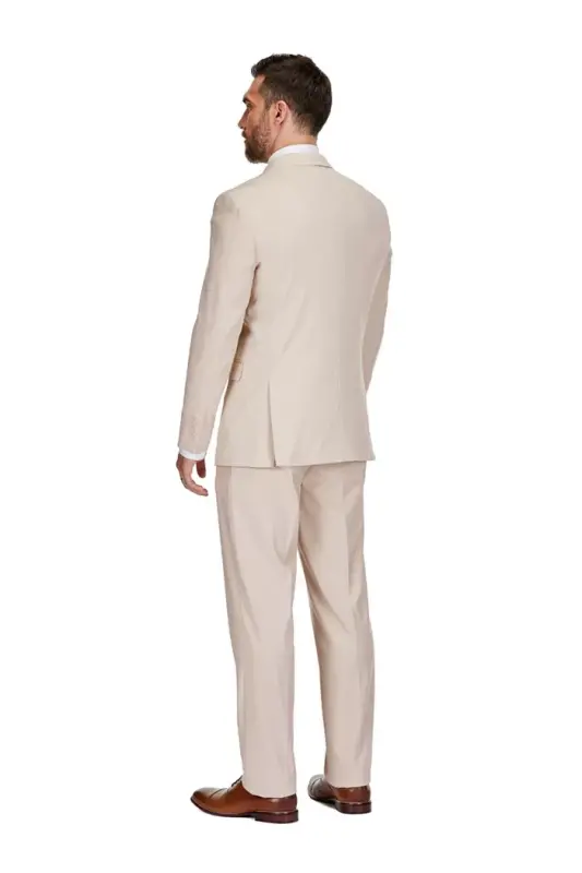 Men's 3-Piece Classic Fit Performance Stretch Suit-Light beige - 6
