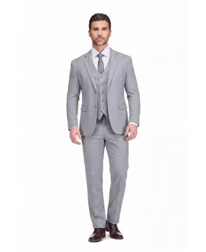 Men's 3-Piece Classic Fit Performance Stretch Suit - Light grey - BRAVEMAN (1)