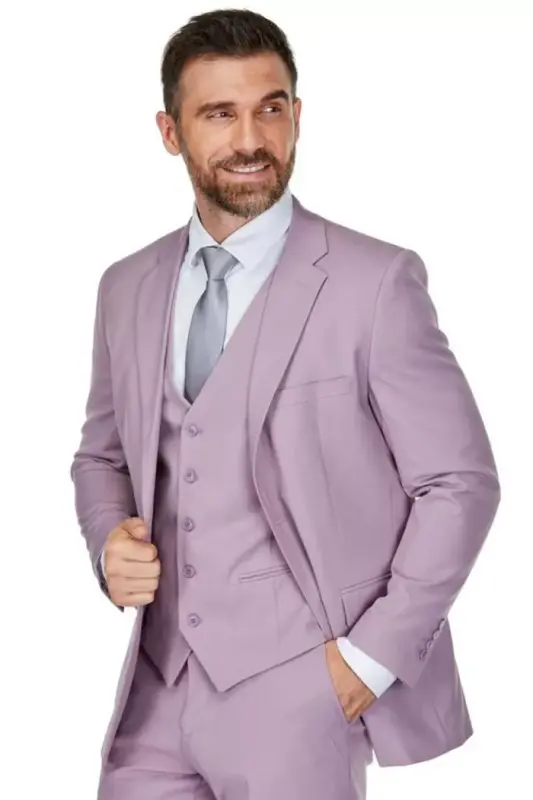 Men's 3-Piece Classic Fit Performance Stretch Suit-Lilac - 3