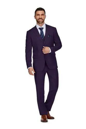 Men's 3-Piece Classic Fit Performance Stretch Suit-Plum 